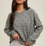 Pom Pom Knit Sweater - Grey-Sweaters and Cardigans- Hometown Style HTS, women's in store and online boutique located in Ingersoll, Ontario