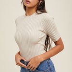 Ribbed High Neck Top -Champagne-Casual Tops- Hometown Style HTS, women's in store and online boutique located in Ingersoll, Ontario