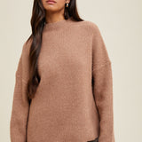 Mock Neck, Ribbed Knit Sweater - Cocoa-Sweaters and Cardigans- Hometown Style HTS, women's in store and online boutique located in Ingersoll, Ontario