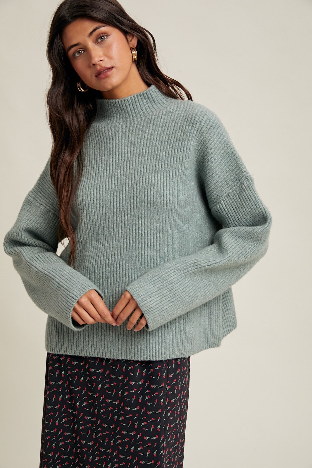 Mock Neck, Ribbed Knit Sweater - Pistachio-Sweaters and Cardigans- Hometown Style HTS, women's in store and online boutique located in Ingersoll, Ontario