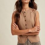 Button Up Sweater Vest - Mocha-Casual Tops- Hometown Style HTS, women's in store and online boutique located in Ingersoll, Ontario