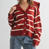 Striped Sailor Collar Cardigan - Rust-Sweaters and Cardigans- Hometown Style HTS, women's in store and online boutique located in Ingersoll, Ontario