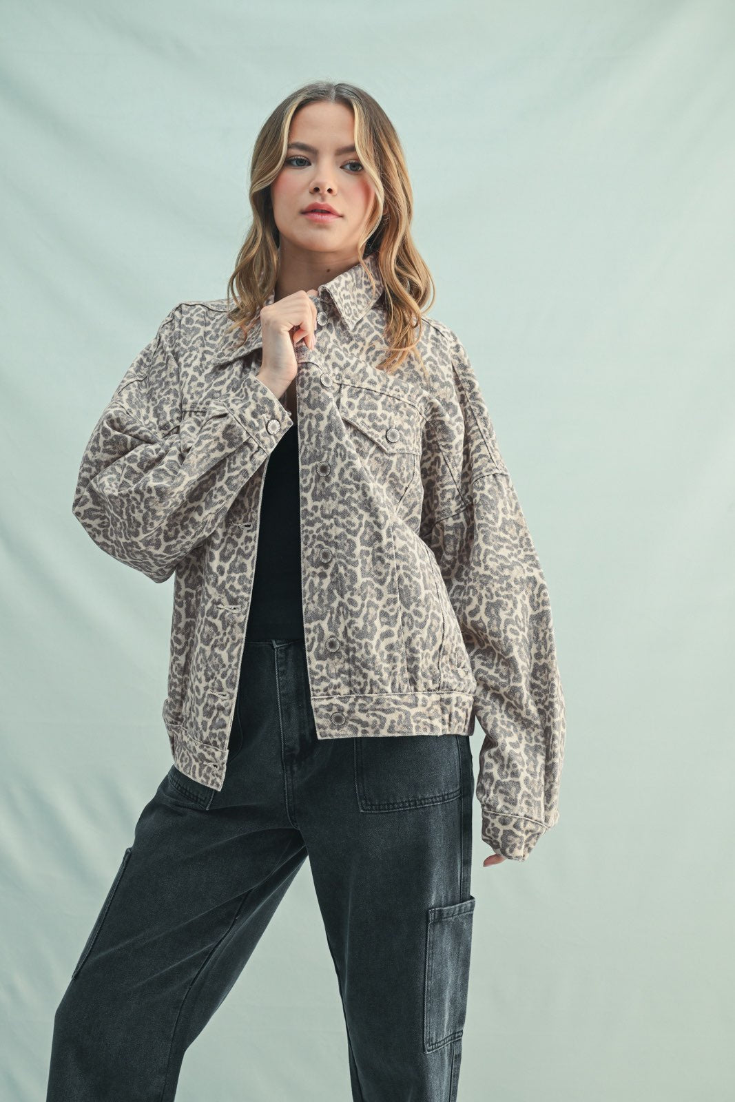 Muted Leopard Denim Jacket-Coat & Jackets- Hometown Style HTS, women's in store and online boutique located in Ingersoll, Ontario