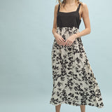 Floral Mixed Media Midi Dress - Black & Cream-Dress- Hometown Style HTS, women's in store and online boutique located in Ingersoll, Ontario