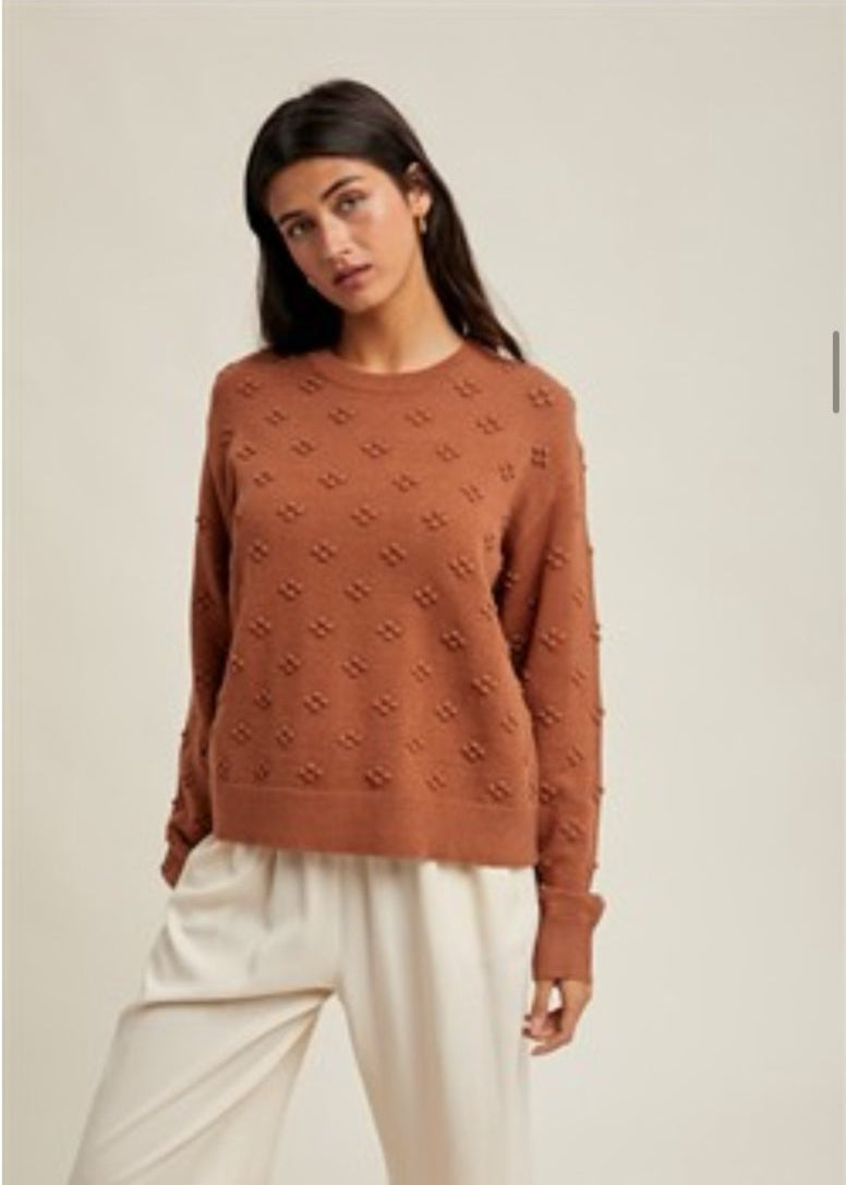 Pom Pom Knit Sweater - Brick-Sweaters and Cardigans- Hometown Style HTS, women's in store and online boutique located in Ingersoll, Ontario