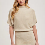 Dolman Sleeve, Knitted Mini Dress - Taupe-dress- Hometown Style HTS, women's in store and online boutique located in Ingersoll, Ontario