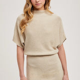 Dolman Sleeve, Knitted Mini Dress - Taupe-dress- Hometown Style HTS, women's in store and online boutique located in Ingersoll, Ontario