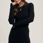 Long Sleeve Knitted Dress - Black-Casual Dresses- Hometown Style HTS, women's in store and online boutique located in Ingersoll, Ontario