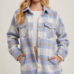 Brushed Flannel Jacket - Blue-Coat & Jackets- Hometown Style HTS, women's in store and online boutique located in Ingersoll, Ontario