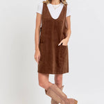 Casual Overall Corduroy Dress - Brown-Casual Dresses- Hometown Style HTS, women's in store and online boutique located in Ingersoll, Ontario
