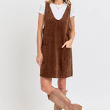 Casual Overall Corduroy Dress - Brown-Casual Dresses- Hometown Style HTS, women's in store and online boutique located in Ingersoll, Ontario