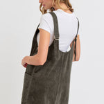 Casual Overall Corduroy Dress - Olive-Casual Dresses- Hometown Style HTS, women's in store and online boutique located in Ingersoll, Ontario