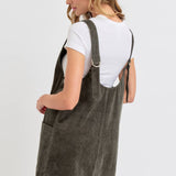 Casual Overall Corduroy Dress - Olive-Casual Dresses- Hometown Style HTS, women's in store and online boutique located in Ingersoll, Ontario