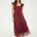 Polka Dot Chiffon Midi Dress - Wine-Special Occasion Dresses- Hometown Style HTS, women's in store and online boutique located in Ingersoll, Ontario