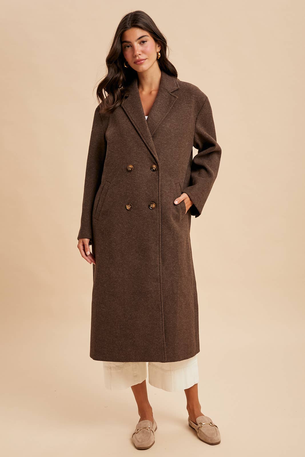 Felted Double Breasted Lapel Duster Coat - Mocha-Coat & Jackets- Hometown Style HTS, women's in store and online boutique located in Ingersoll, Ontario