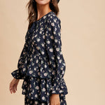 Floral Bow Tie Tiered Mini Dress - Midnight-Special Occasion Dresses- Hometown Style HTS, women's in store and online boutique located in Ingersoll, Ontario
