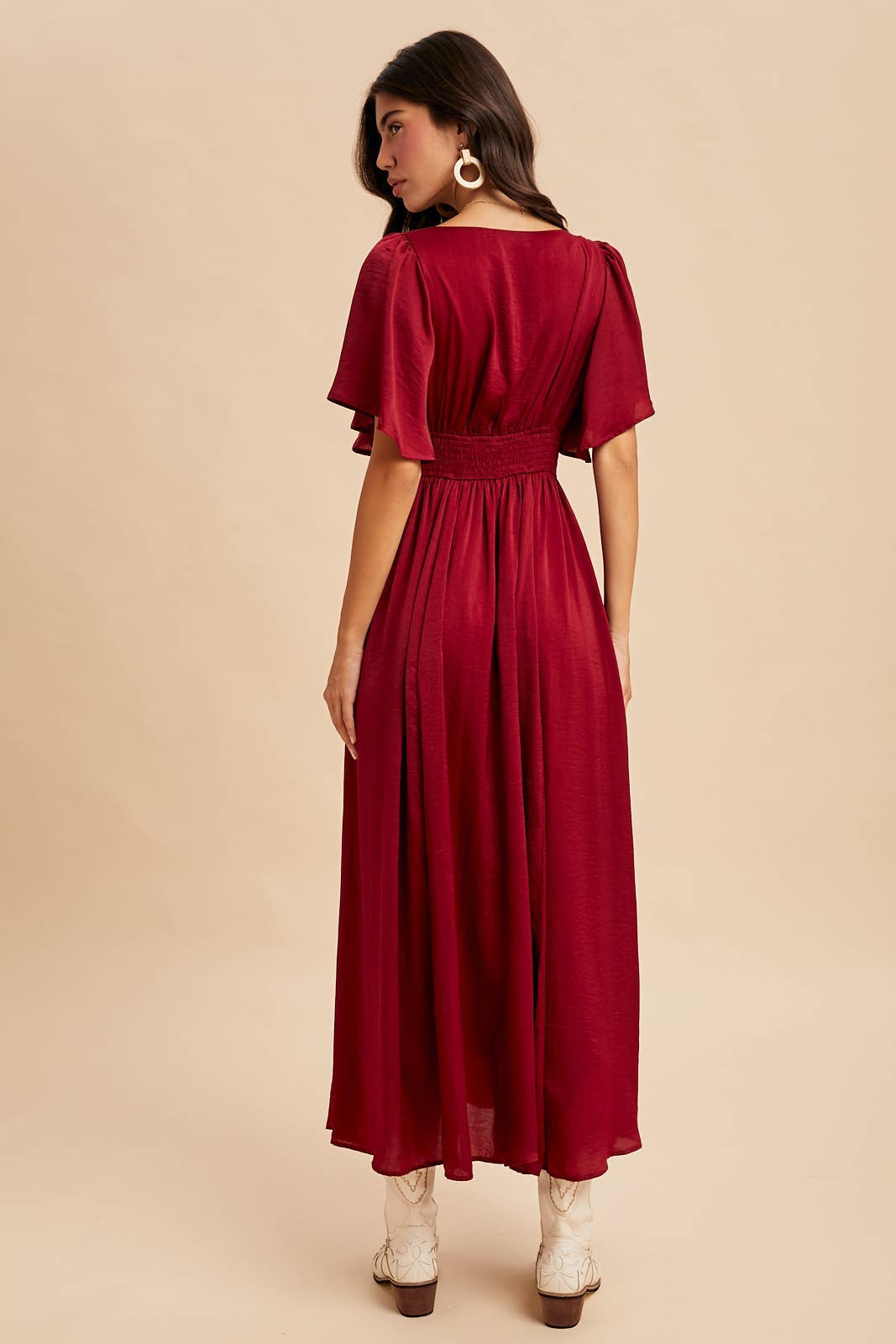 Washed Satin Lace Maxi - Cranberry-Special Occasion Dresses- Hometown Style HTS, women's in store and online boutique located in Ingersoll, Ontario