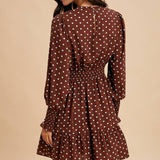 Polka Dot Ruffled Mini Dress - Brown-Special Occasion Dresses- Hometown Style HTS, women's in store and online boutique located in Ingersoll, Ontario