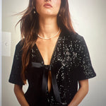 Sequin Bow Detail Top - Black-Blouses- Hometown Style HTS, women's in store and online boutique located in Ingersoll, Ontario