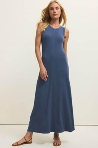 LINDEN RIB MAXI DRESS - Indigo-Casual Dresses- Hometown Style HTS, women's in store and online boutique located in Ingersoll, Ontario