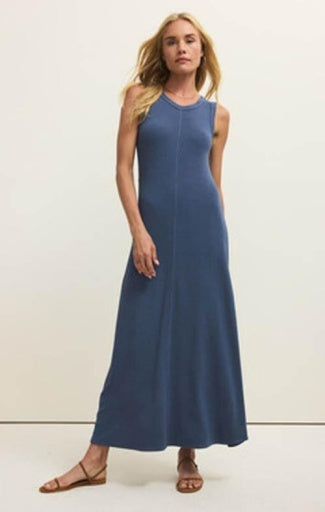 LINDEN RIB MAXI DRESS - Indigo-Casual Dresses- Hometown Style HTS, women's in store and online boutique located in Ingersoll, Ontario