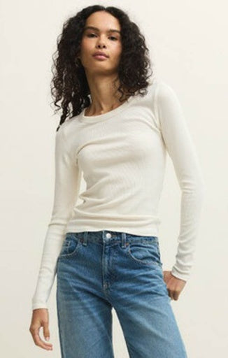 RENAE RIB LONG SLEEVE TOP - Cloud-Casual Tops- Hometown Style HTS, women's in store and online boutique located in Ingersoll, Ontario