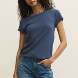 RENAE RIB SHORT SLEEVE TOP - Indigo-Casual Tops- Hometown Style HTS, women's in store and online boutique located in Ingersoll, Ontario