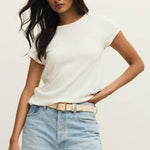 RENAE RIB SHORT SLEEVE TOP - Cloud-Casual Tops- Hometown Style HTS, women's in store and online boutique located in Ingersoll, Ontario