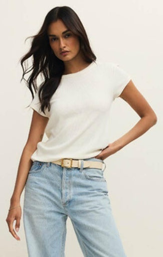 RENAE RIB SHORT SLEEVE TOP - Cloud-Casual Tops- Hometown Style HTS, women's in store and online boutique located in Ingersoll, Ontario