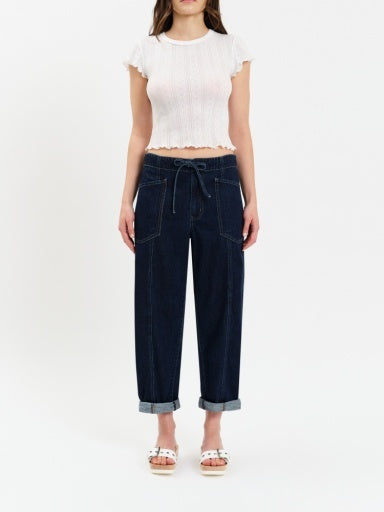 DRAWSTRING BARREL LEG-Denim- Hometown Style HTS, women's in store and online boutique located in Ingersoll, Ontario