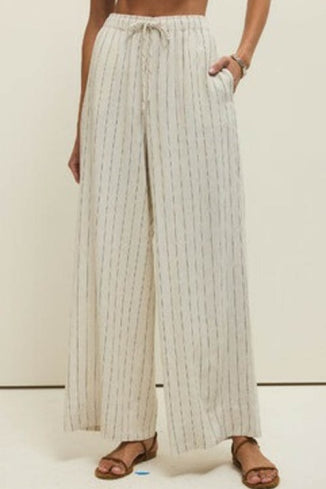 HENRI STRIPED WIDE LEG PANT - LINEN-Bottoms- Hometown Style HTS, women's in store and online boutique located in Ingersoll, Ontario