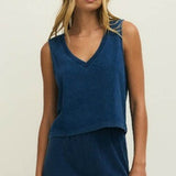 SLOANE V-NECK DENIM TANK - Indgo-Casual Tops- Hometown Style HTS, women's in store and online boutique located in Ingersoll, Ontario