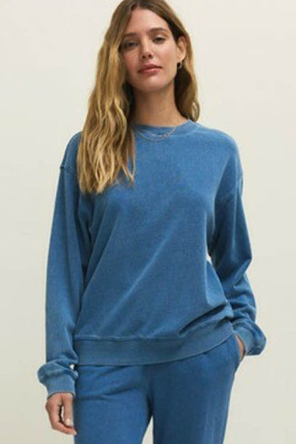 BOYFRIEND DENIM SWEATSHIRT-Casual Tops- Hometown Style HTS, women's in store and online boutique located in Ingersoll, Ontario