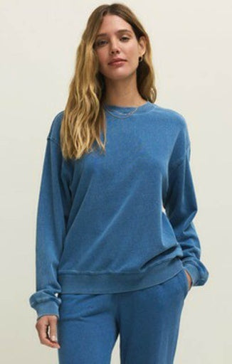 BOYFRIEND DENIM SWEATSHIRT-Casual Tops- Hometown Style HTS, women's in store and online boutique located in Ingersoll, Ontario