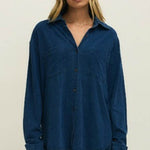 REESE JERSEY DENIM BUTTON UP-Casual Tops- Hometown Style HTS, women's in store and online boutique located in Ingersoll, Ontario