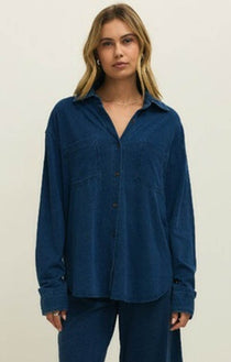 REESE JERSEY DENIM BUTTON UP-Casual Tops- Hometown Style HTS, women's in store and online boutique located in Ingersoll, Ontario