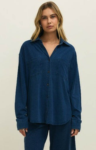 REESE JERSEY DENIM BUTTON UP-Casual Tops- Hometown Style HTS, women's in store and online boutique located in Ingersoll, Ontario