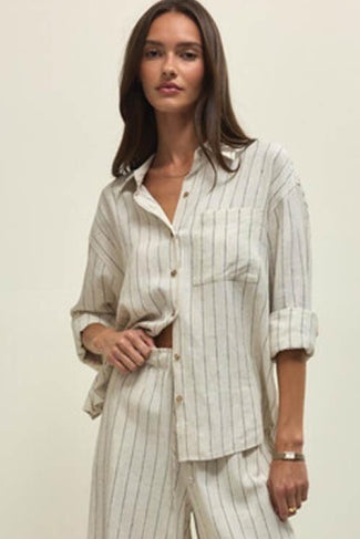 ALFIE STRIPED BUTTON UP TOP-Casual Tops- Hometown Style HTS, women's in store and online boutique located in Ingersoll, Ontario