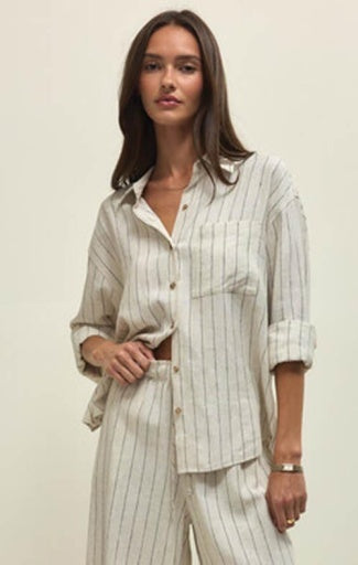 ALFIE STRIPED BUTTON UP TOP-Casual Tops- Hometown Style HTS, women's in store and online boutique located in Ingersoll, Ontario