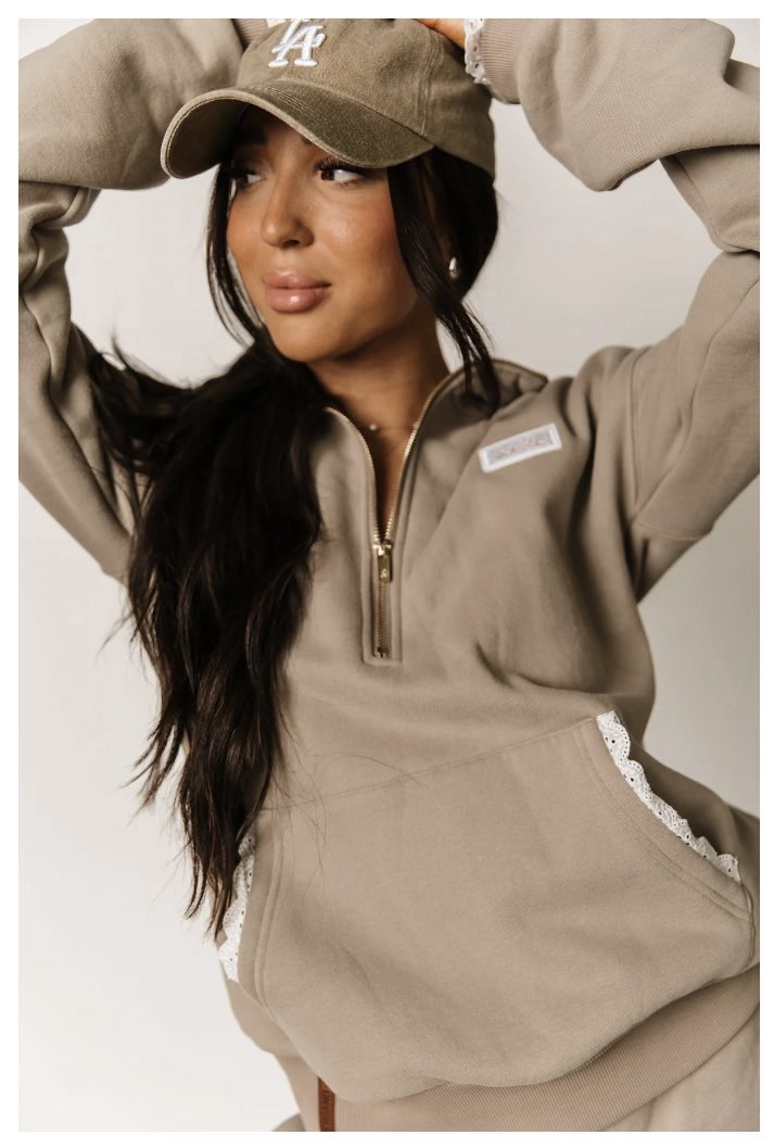 Comfort Half Zip - Mocha Lace-Casual Tops- Hometown Style HTS, women's in store and online boutique located in Ingersoll, Ontario