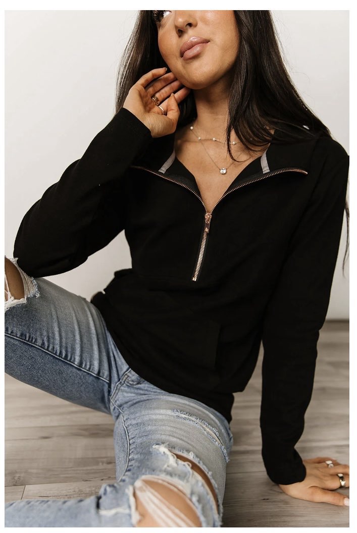 Half Zip Sweatshirt - Balck-Sweaters and Cardigans- Hometown Style HTS, women's in store and online boutique located in Ingersoll, Ontario