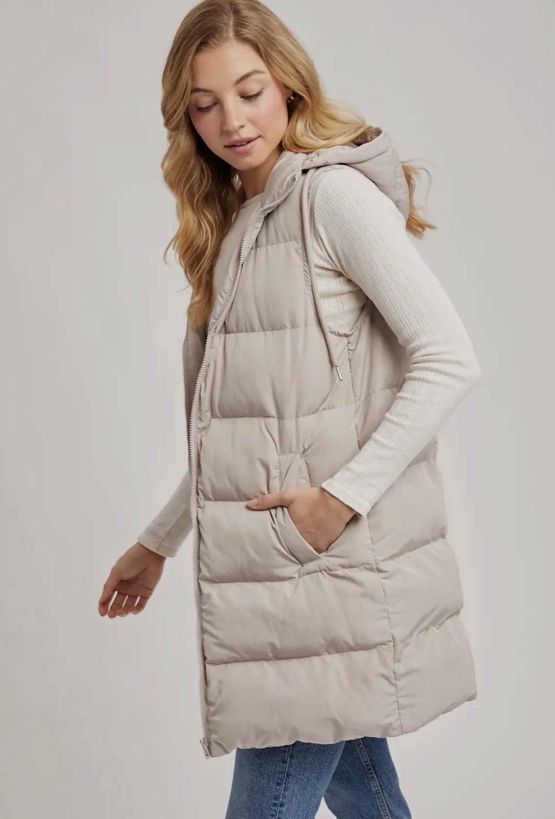 Longline Puffer Vest - Cream-Coat & Jackets- Hometown Style HTS, women's in store and online boutique located in Ingersoll, Ontario