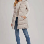 Longline Puffer Vest - Cream-Coat & Jackets- Hometown Style HTS, women's in store and online boutique located in Ingersoll, Ontario
