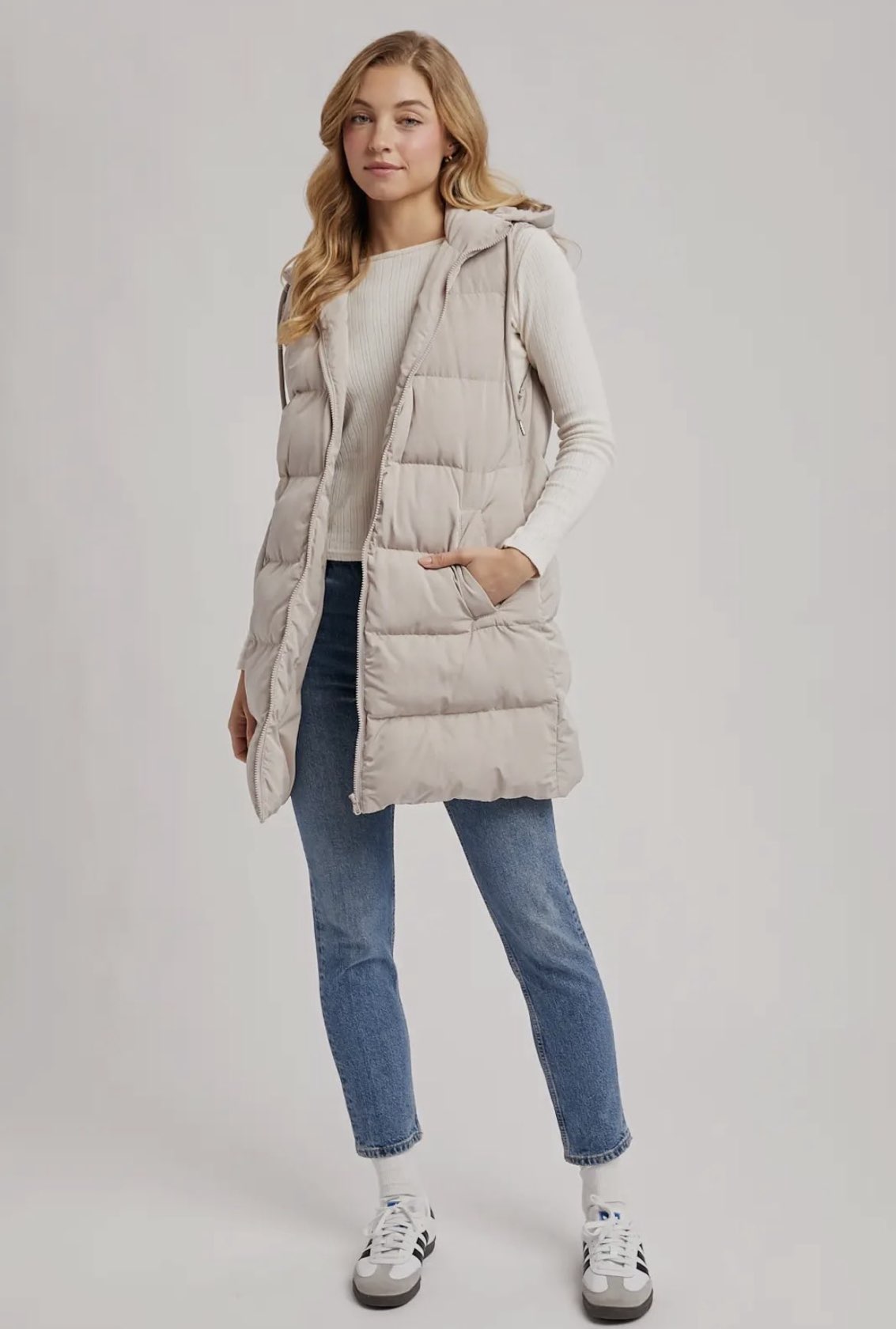 Longline Puffer Vest - Cream-Coat & Jackets- Hometown Style HTS, women's in store and online boutique located in Ingersoll, Ontario