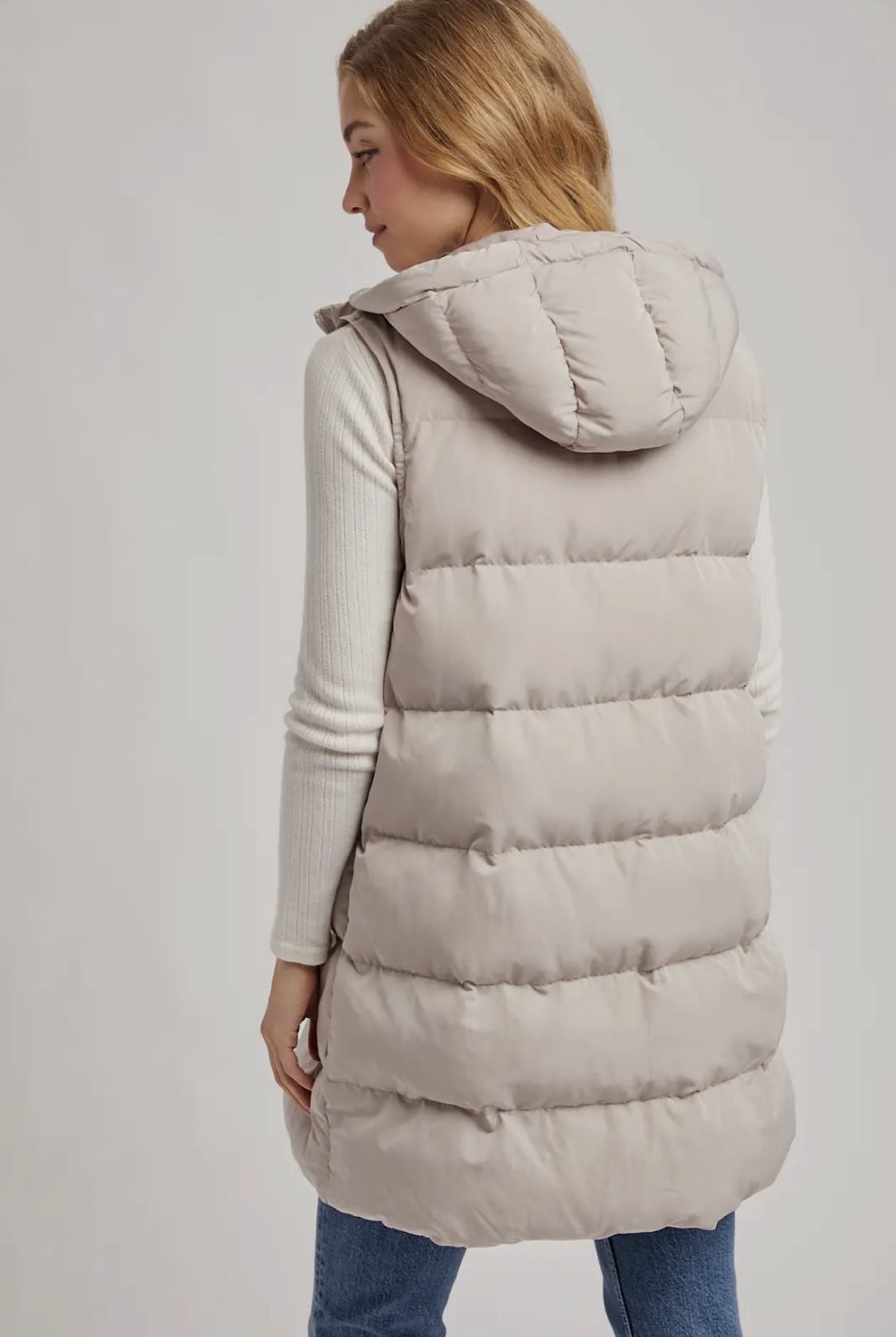 Longline Puffer Vest - Cream-Coat & Jackets- Hometown Style HTS, women's in store and online boutique located in Ingersoll, Ontario