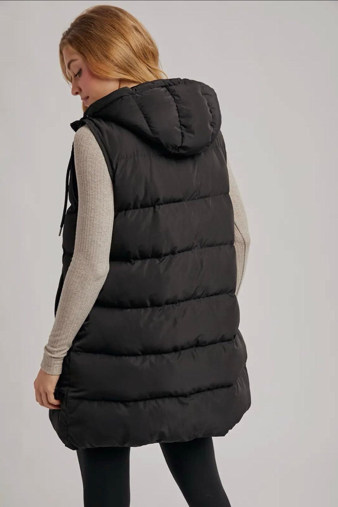 Longline Puffer Vest - Black-Coat & Jackets- Hometown Style HTS, women's in store and online boutique located in Ingersoll, Ontario