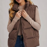 Medium Length Puffer Vest- Brown-Coat & Jackets- Hometown Style HTS, women's in store and online boutique located in Ingersoll, Ontario