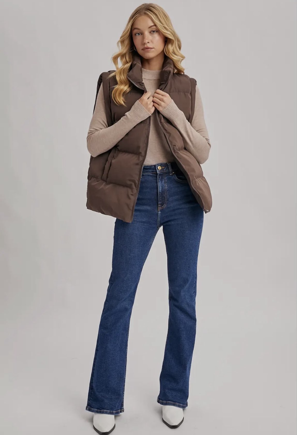 Medium Length Puffer Vest- Brown-Coat & Jackets- Hometown Style HTS, women's in store and online boutique located in Ingersoll, Ontario