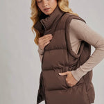 Medium Length Puffer Vest- Brown-Coat & Jackets- Hometown Style HTS, women's in store and online boutique located in Ingersoll, Ontario
