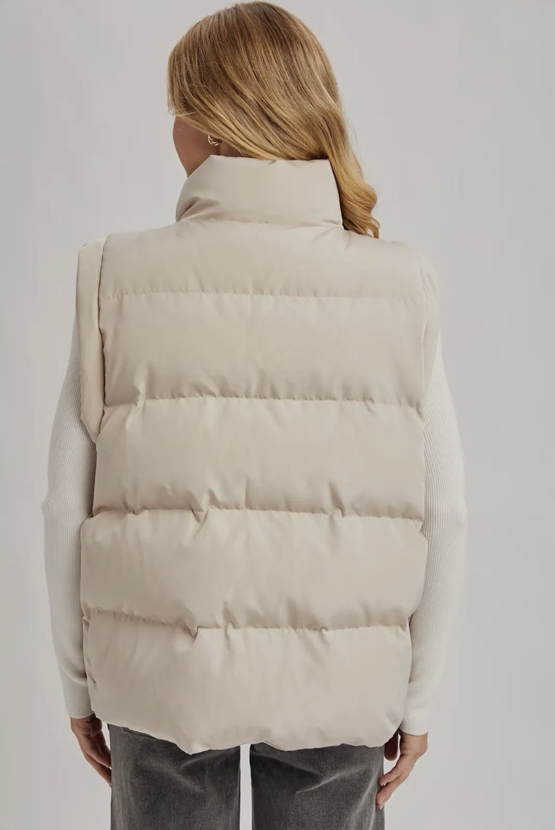 Medium Length Puffer Vest- Cream-Coat & Jackets- Hometown Style HTS, women's in store and online boutique located in Ingersoll, Ontario
